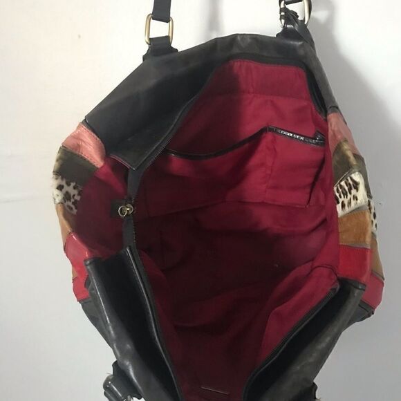 Aqua Madonna leather patchwork shoulder tote bag. Animal print calf skin - Picture 8 of 9